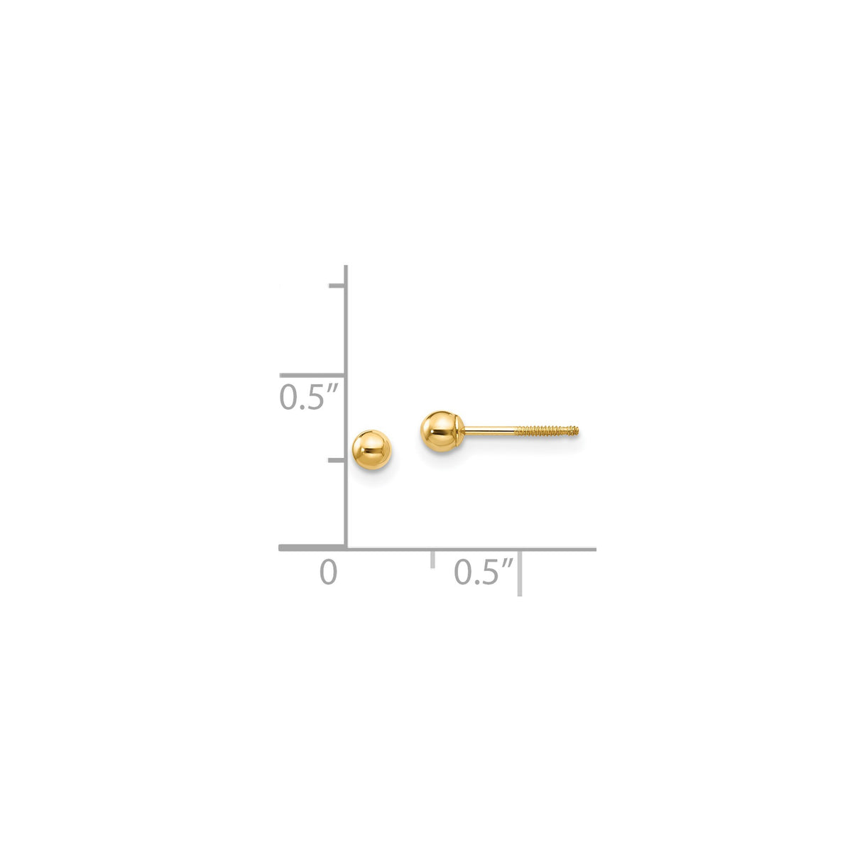 14k Yellow Gold Ball Stud Earrings, Screw-Back, Minimalist Round Design for Women or Unisex