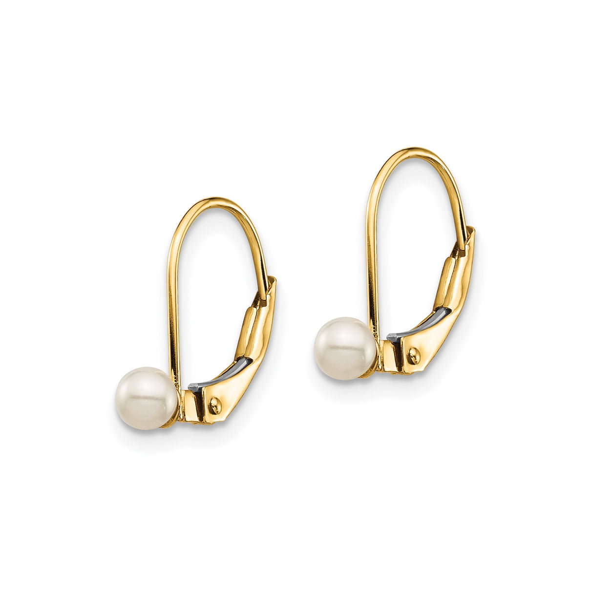 14k Yellow Gold Leverback Earrings with White Cultured Pearls, Classic Bridal Style