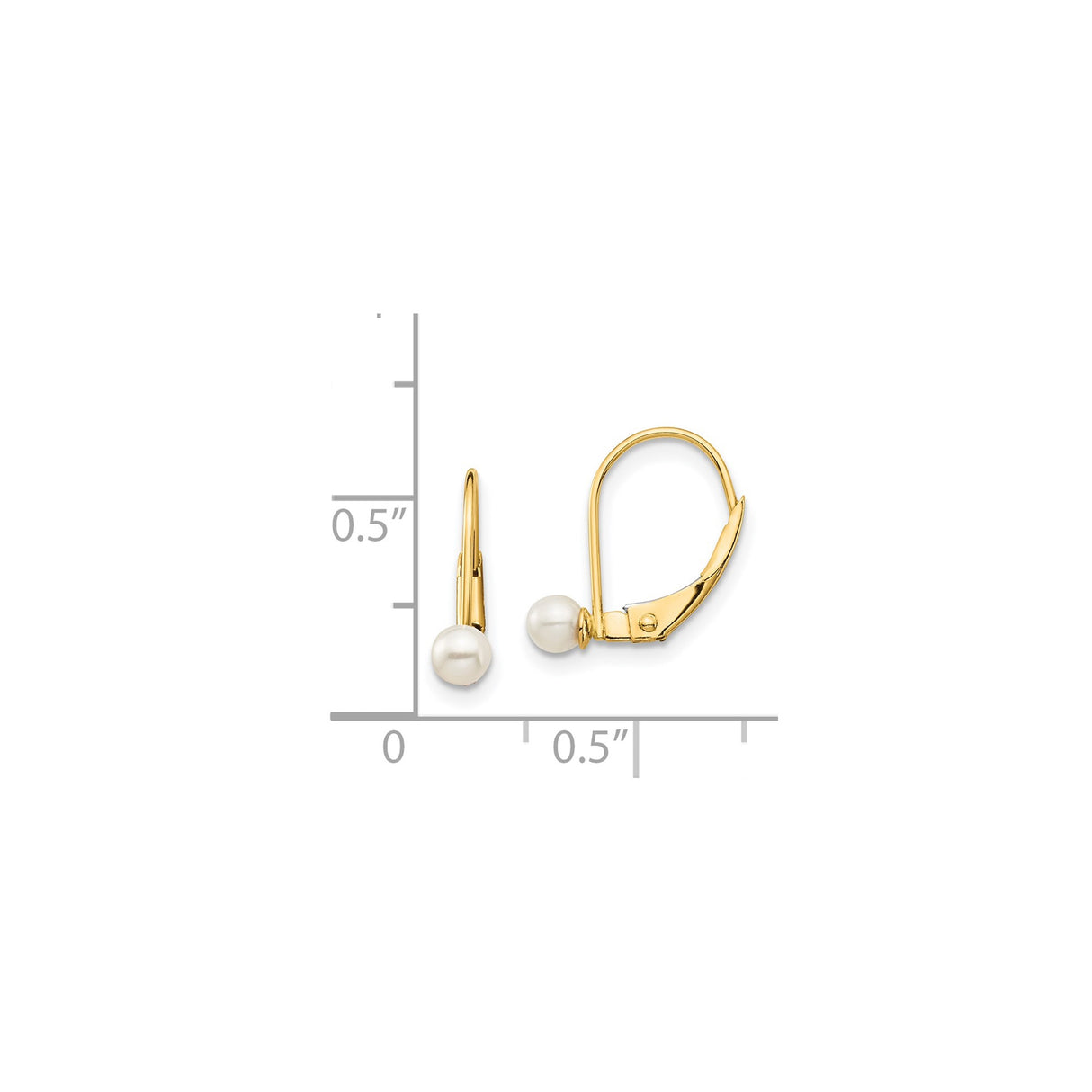 14k Yellow Gold Leverback Earrings with White Cultured Pearls, Classic Bridal Style