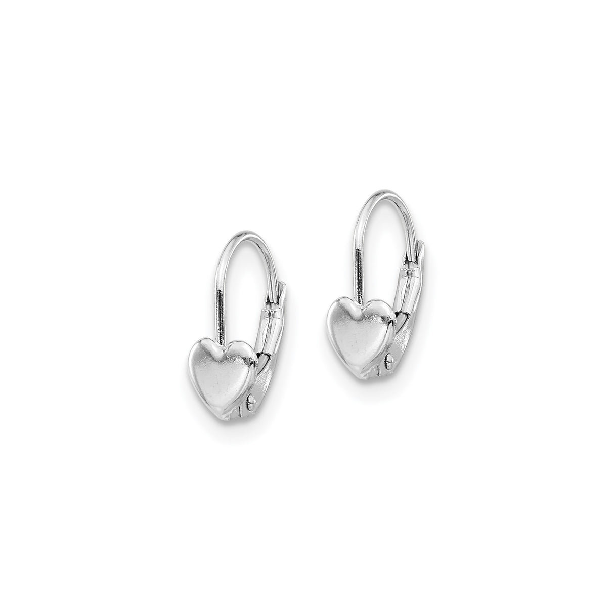 14k White Gold Heart Leverback Earrings with Polished Heart Charm for Women