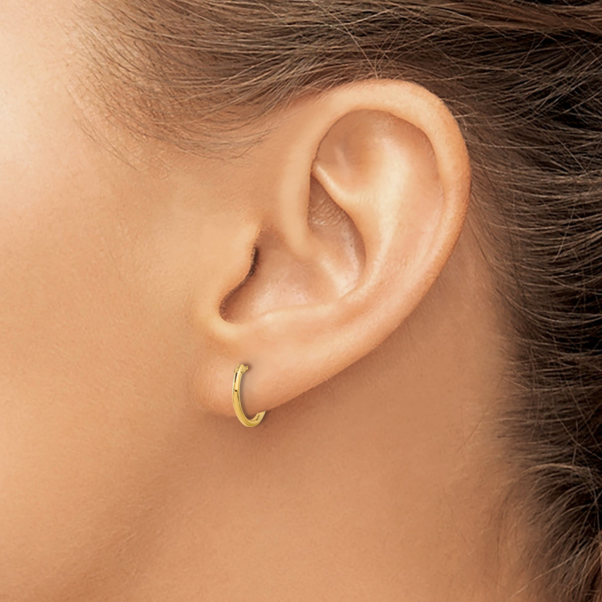 14k Yellow Gold Hoop Earrings, Small Latch Back, Polished Minimalist Style for Women