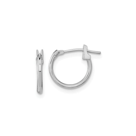 14k White Gold Hoop Earrings, Polished Finish, Hinged Clasp, Classic Minimalist Style for Women