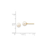 14k Yellow Gold Pearl Stud Earrings, Round White Cultured Pearl, Classic Minimalist Style