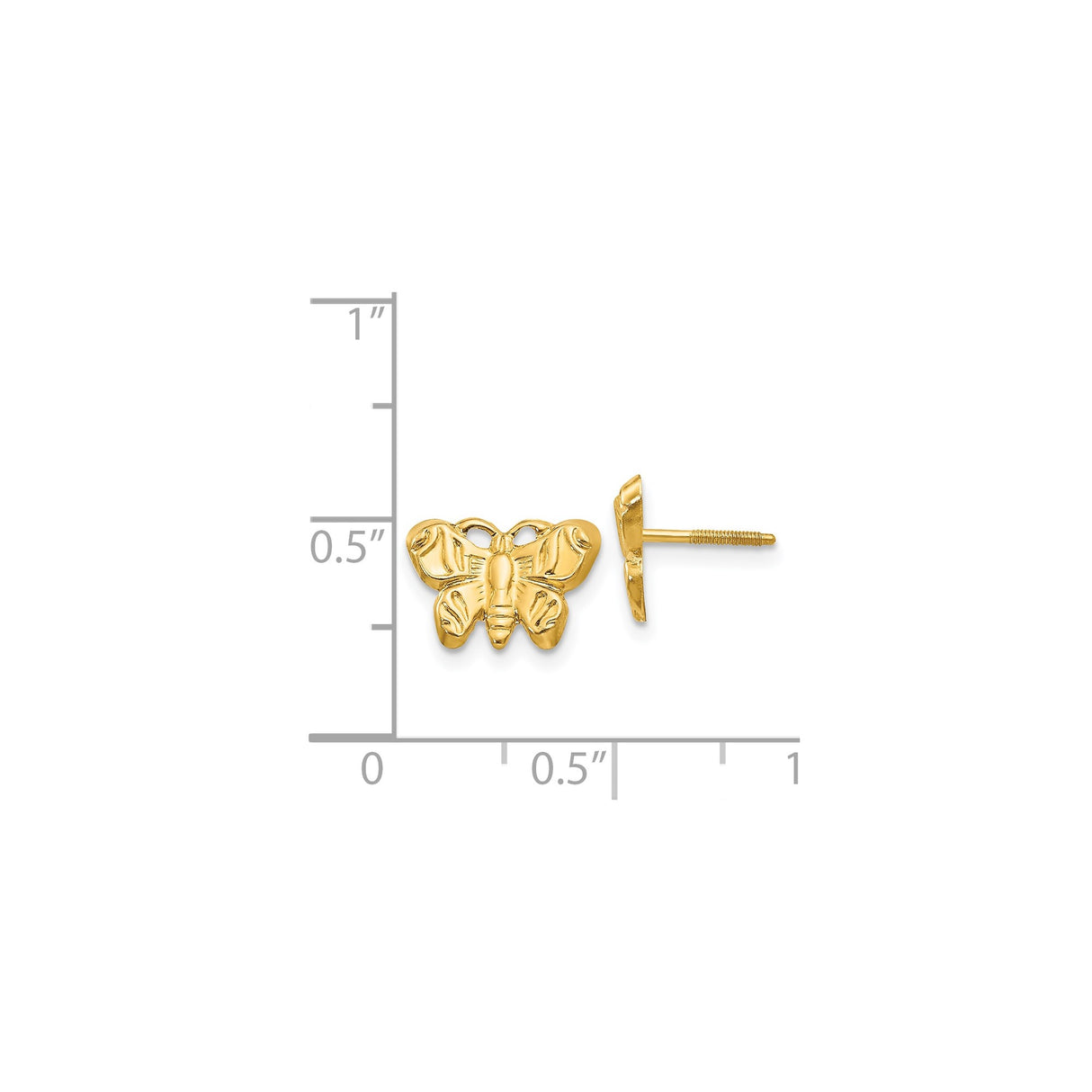 14k Yellow Gold Butterfly Stud Earrings with Screw Back, Delicate Nature-Inspired Design