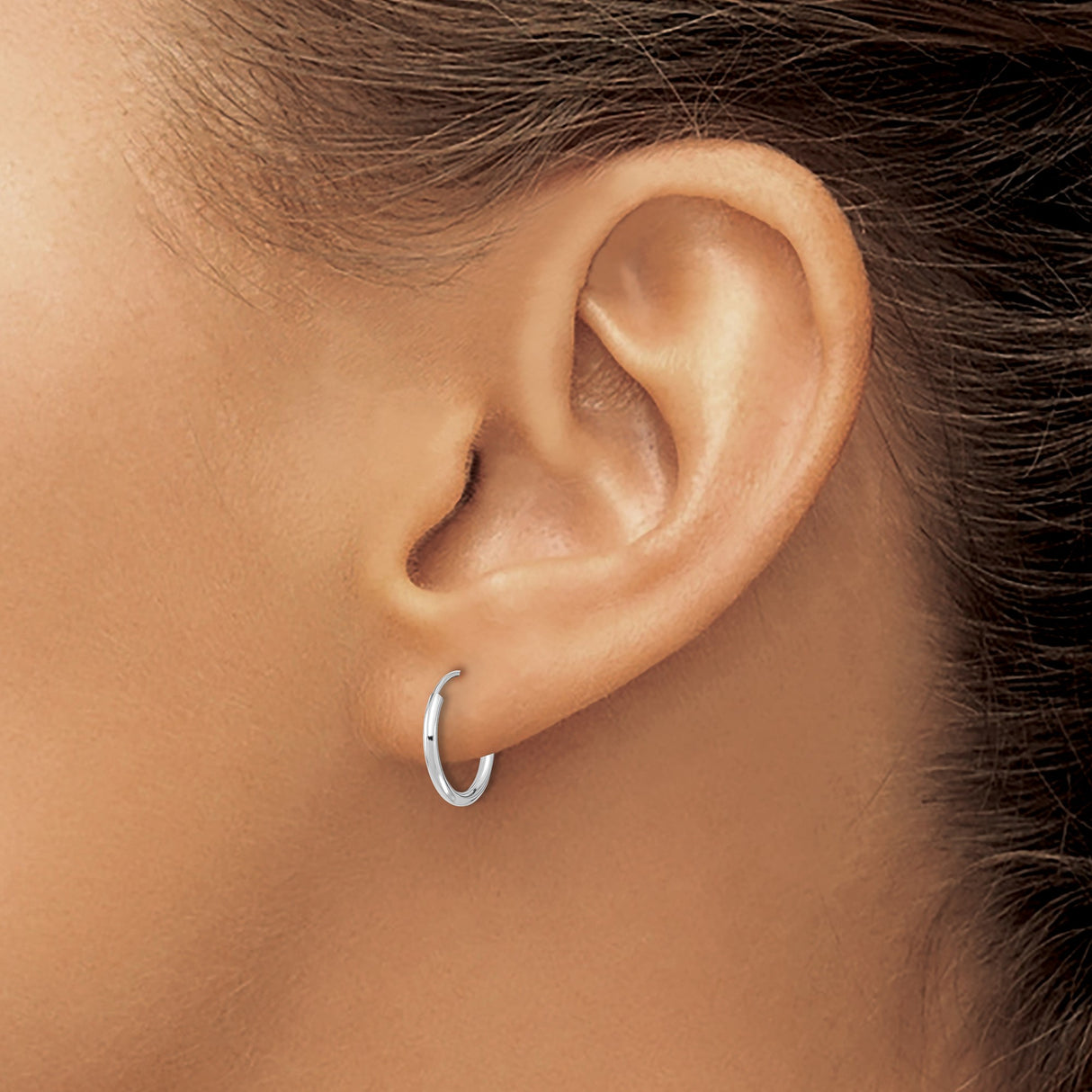 14k White Gold Hoop Earrings, Polished Finish, Classic Minimalist Unisex Design