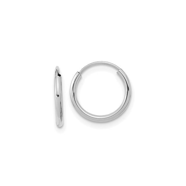 14k White Gold Hoop Earrings, Polished Finish, Classic Minimalist Unisex Design