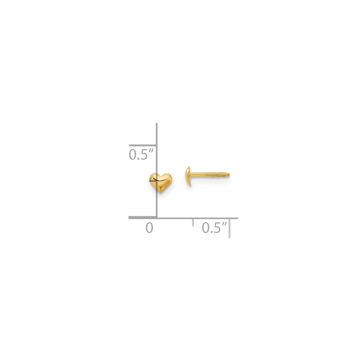 14k Yellow Gold Heart Stud Earrings with Screw Backs, Puffed Minimalist Design for Women or Girls