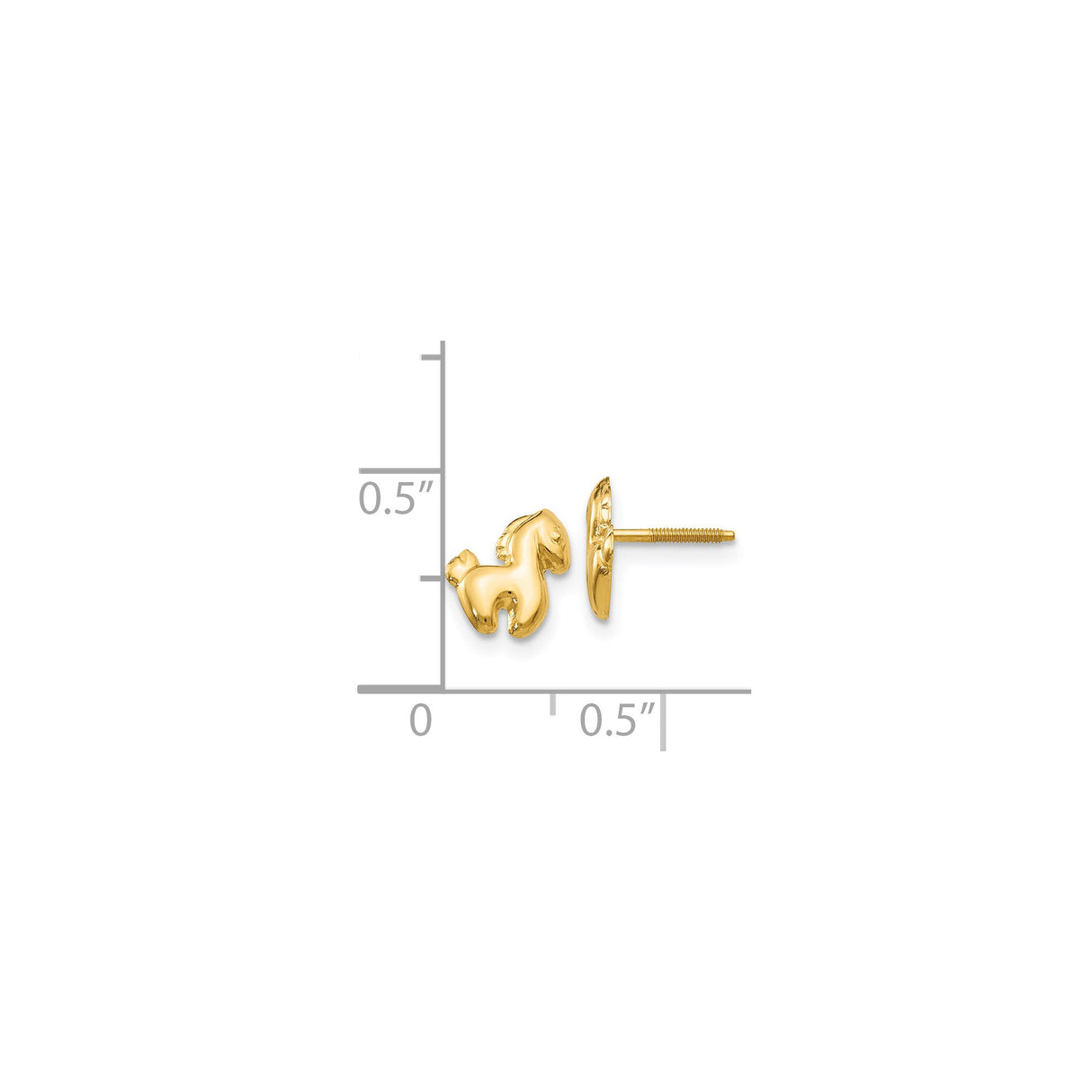14k Yellow Gold Horse Stud Earrings, Pony Motif Screw Back Animal Jewelry for Girls and Women