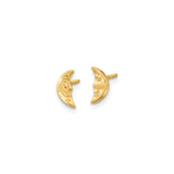 14k Yellow Gold Crescent Moon Face Stud Earrings, Celestial Lunar Design