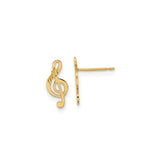 14k Yellow Gold Treble Clef Stud Earrings, Musical Note Design, Unisex Dainty Jewelry