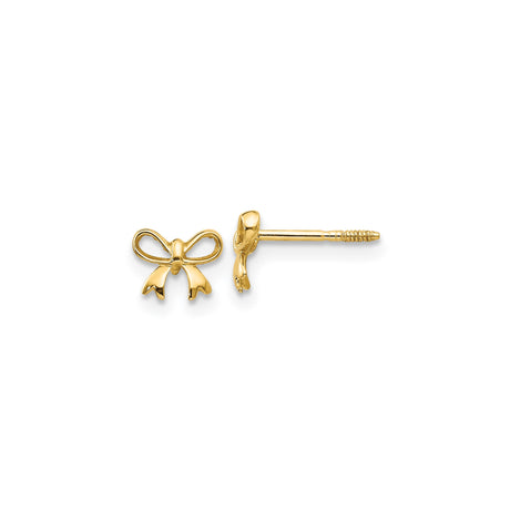 14k Yellow Gold Bow Stud Earrings, Dainty Ribbon Design for Women