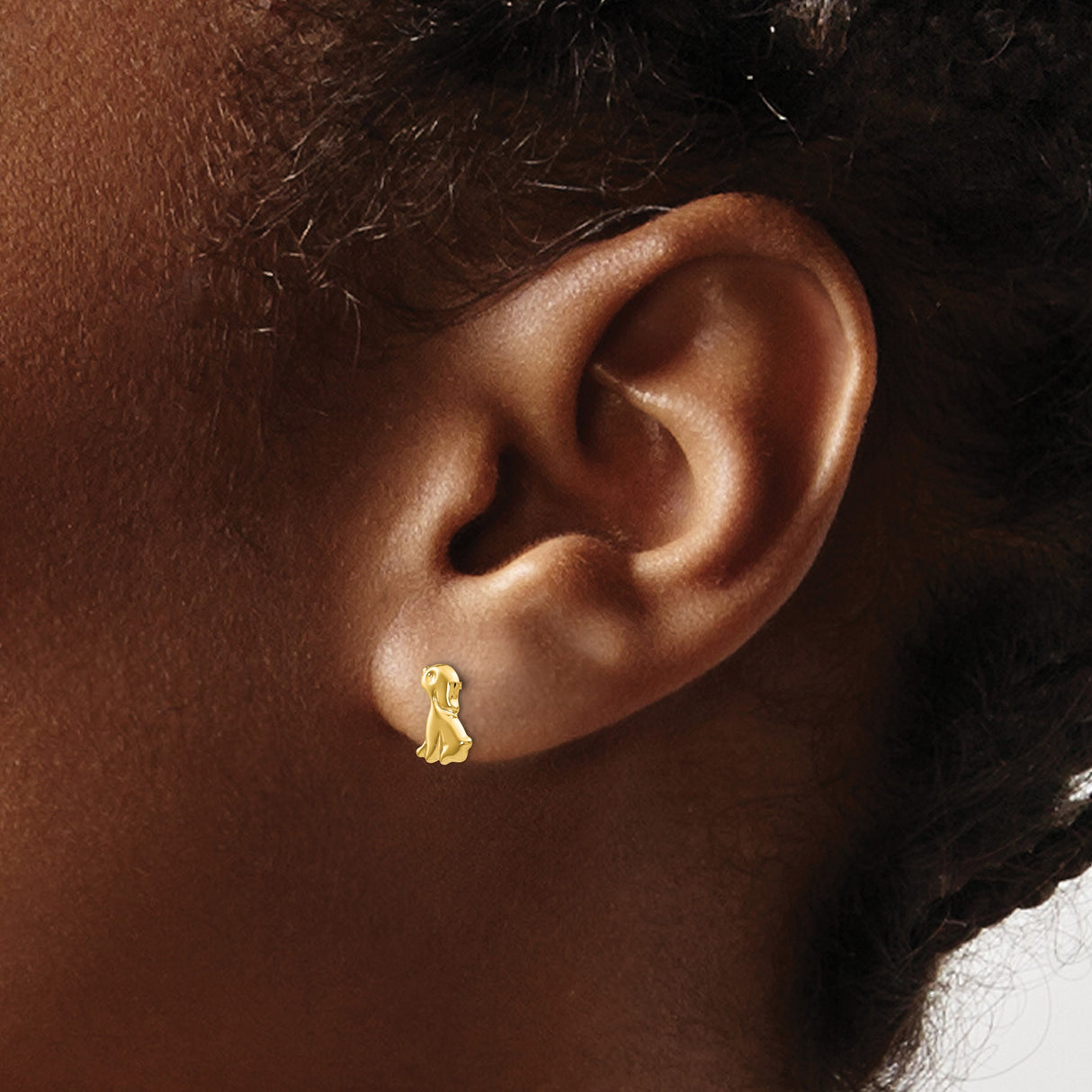 14k Yellow Gold Bunny Stud Earrings, Polished Rabbit Design Animal Jewelry for Women and Girls