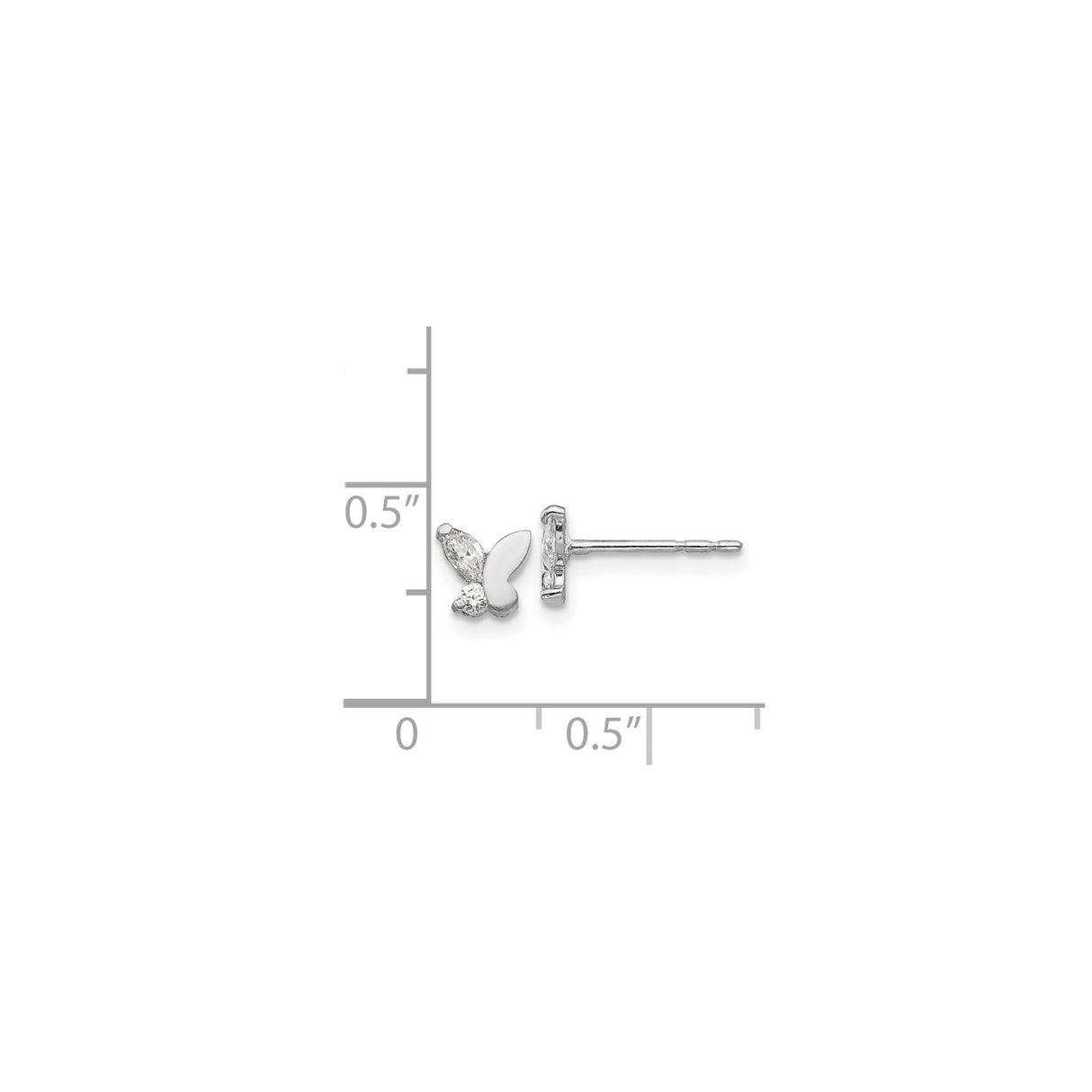 14k White Gold Butterfly Stud Earrings with Cubic Zirconia and White Enamel