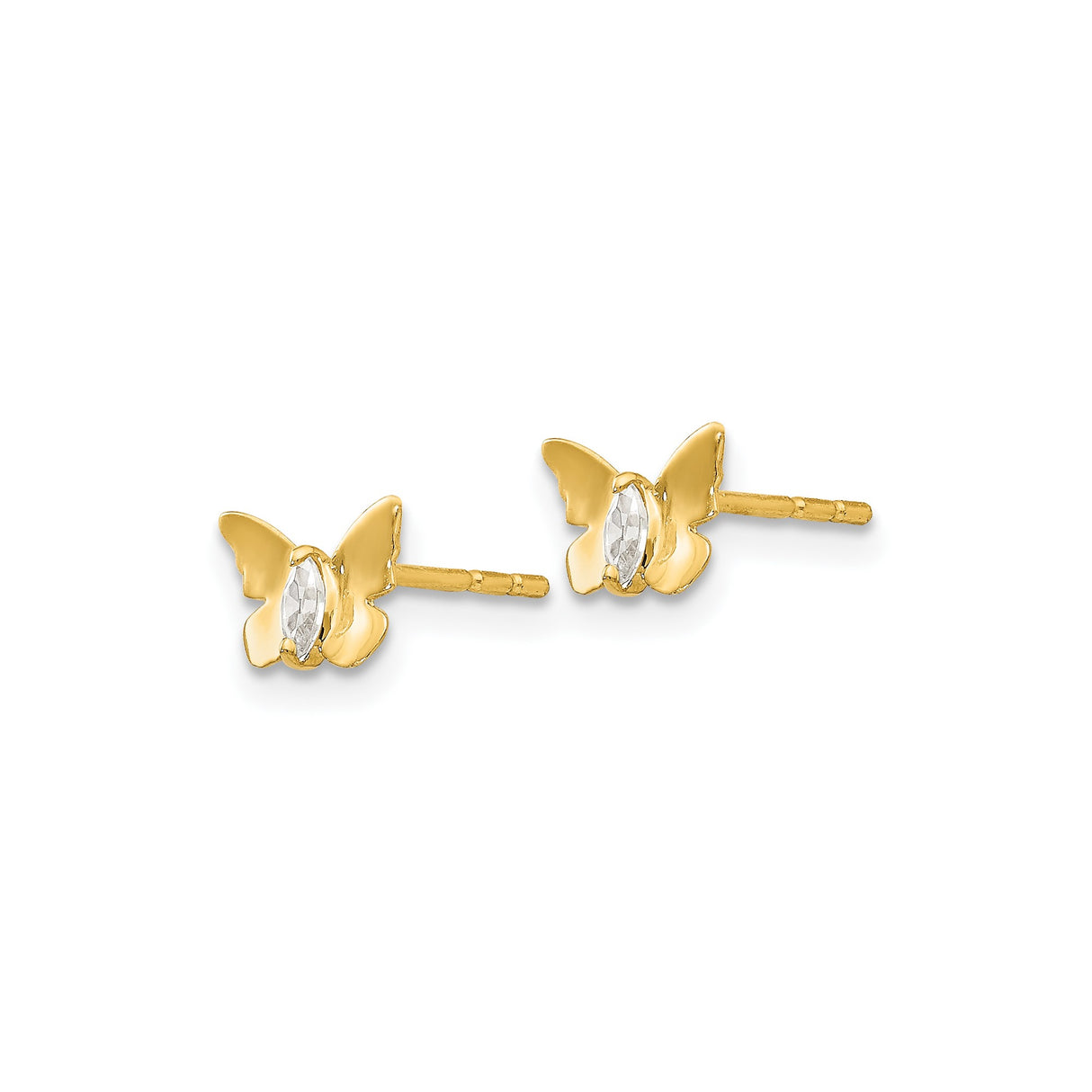 14k Yellow Gold Butterfly Stud Earrings with Marquise Cut Cubic Zirconia Centerpiece