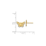14k Yellow Gold Butterfly Stud Earrings with Cubic Zirconia Accents, Dainty Nature-Inspired Design