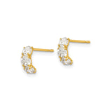 14k Yellow Gold Hoop Stud Earrings with Cubic Zirconia, Curved Bar Design for Women