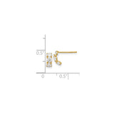 14k Yellow Gold Hoop Stud Earrings with Cubic Zirconia, Curved Bar Design for Women