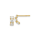 14k Yellow Gold Hoop Stud Earrings with Cubic Zirconia, Curved Bar Design for Women