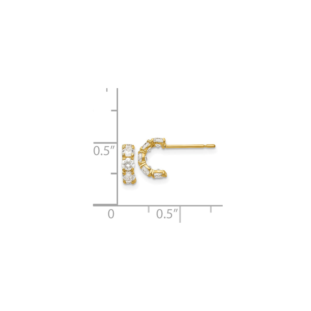 14k Yellow Gold Half Hoop Earrings with Cubic Zirconia in Prong Setting, Classic Design for Women