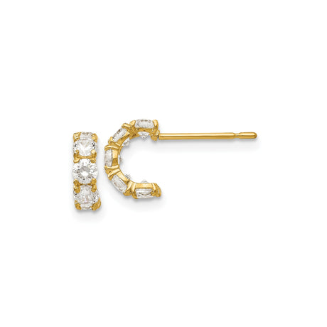 14k Yellow Gold Half Hoop Earrings with Cubic Zirconia in Prong Setting, Classic Design for Women