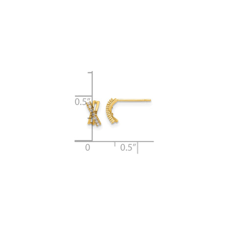 14k Yellow Gold Stud Earrings with Cubic Zirconia, Crisscross X Design