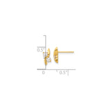 14k Yellow Gold Stud Earrings with Cubic Zirconia, Modern Curved Minimalist Design for Women