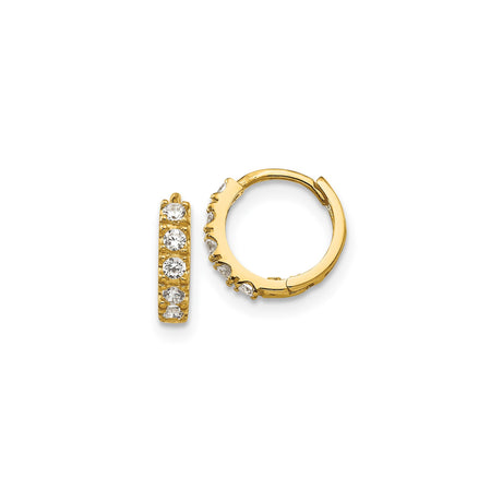 14k Yellow Gold Hoop Earrings with Cubic Zirconia, Channel Set Small Hoops for Women