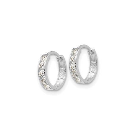 14k White Gold Diamond Hoop Earrings, Channel Set Round Cut, Huggie Style for Women