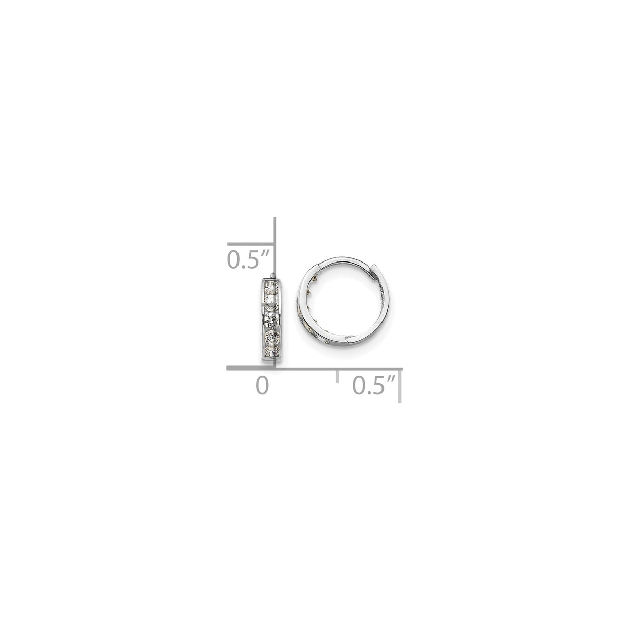 14k White Gold Diamond Hoop Earrings, Channel Set Round Cut, Huggie Style for Women