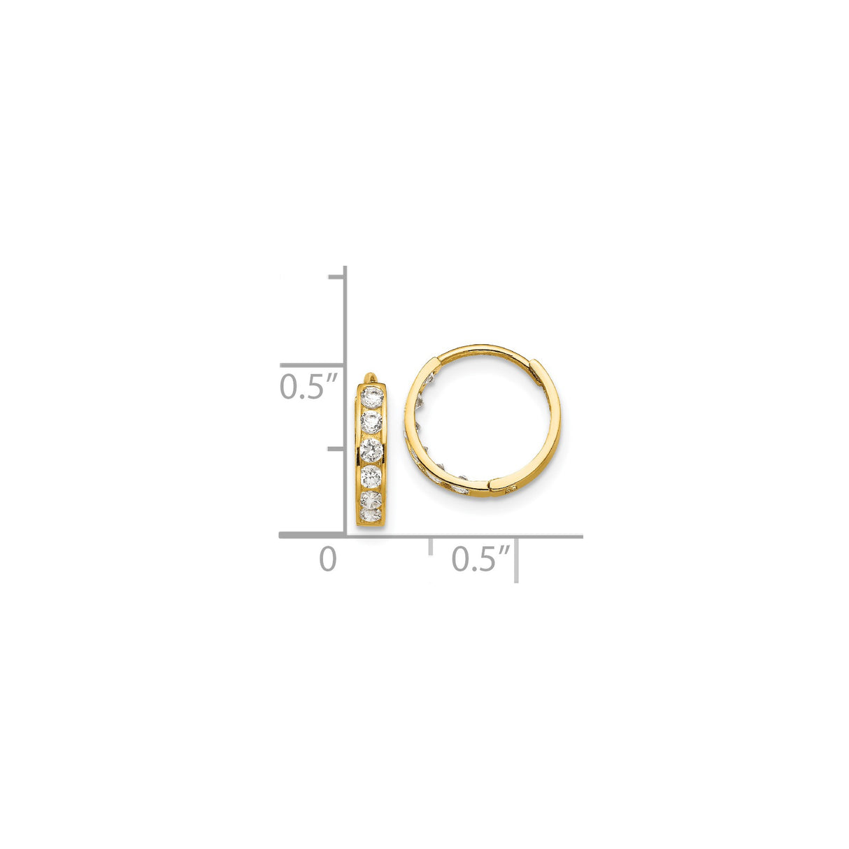 14k Yellow Gold Hoop Earrings with Cubic Zirconia in Channel Setting, Classic Minimalist Style