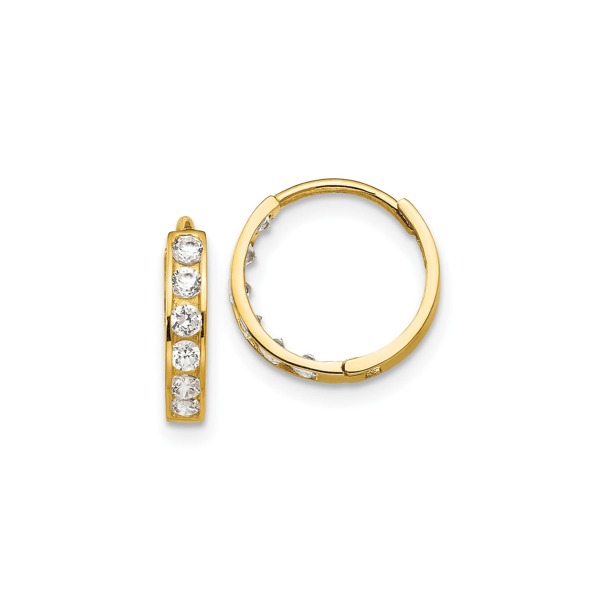 14k Yellow Gold Hoop Earrings with Cubic Zirconia in Channel Setting, Classic Minimalist Style