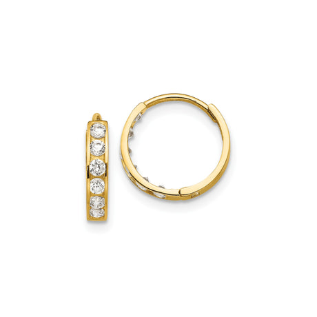 14k Yellow Gold Hoop Earrings with Cubic Zirconia in Channel Setting, Classic Minimalist Style