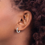 14k White Gold Hoop Earrings with Round Cut Cubic Zirconia in Channel Setting, Huggie Style