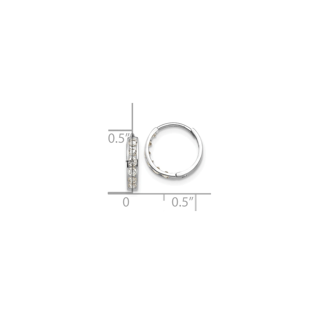 14k White Gold Hoop Earrings with Round Cut Cubic Zirconia in Channel Setting, Huggie Style