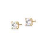 14k Yellow Gold Stud Earrings with Princess Cut Cubic Zirconia, Four Prong Basket Setting