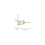 14k Yellow Gold Stud Earrings with Princess Cut Cubic Zirconia, Four Prong Basket Setting