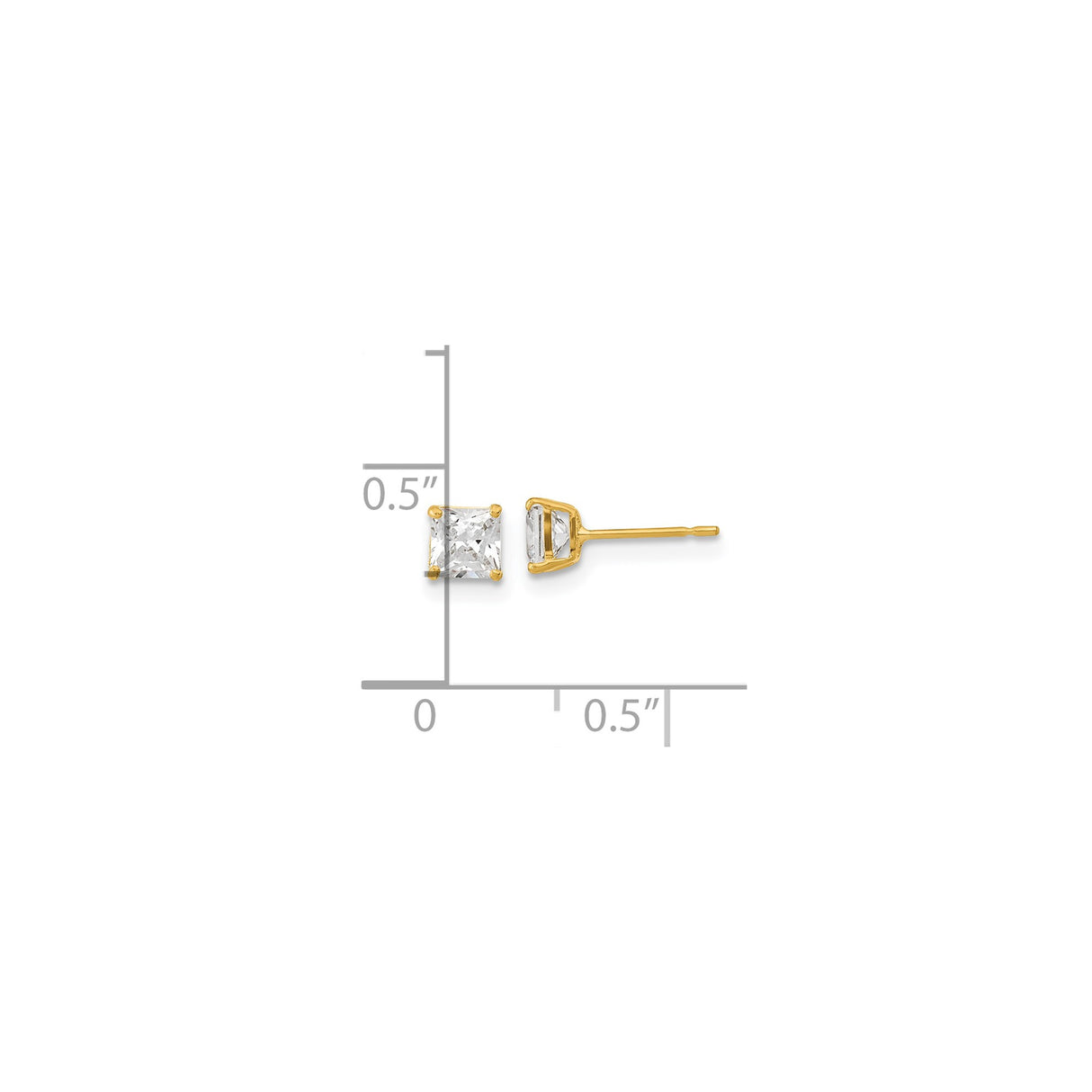 14k Yellow Gold Princess Cut Stud Earrings with Clear Cubic Zirconia, Basket Set Design