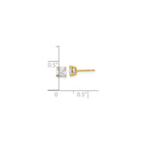 14k Yellow Gold Princess Cut Stud Earrings with Clear Cubic Zirconia, Basket Set Design