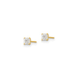 14k Yellow Gold Princess Cut Stud Earrings with Cubic Zirconia, Classic Four Prong Setting