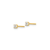 14k Yellow Gold Solitaire Stud Earrings with Round Cubic Zirconia, Classic Four Prong Setting