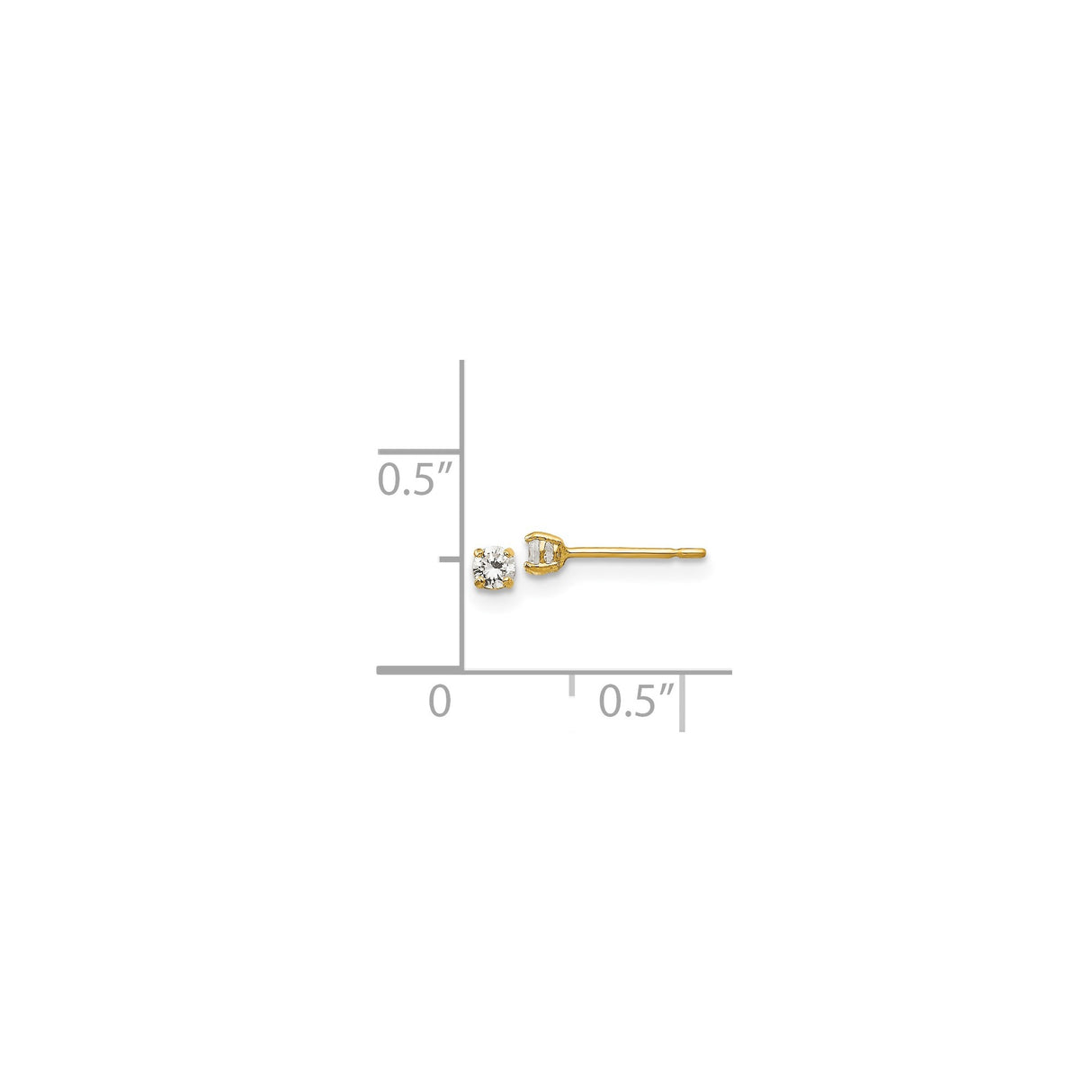 14k Yellow Gold Solitaire Stud Earrings with Round Cubic Zirconia, Classic Four Prong Setting