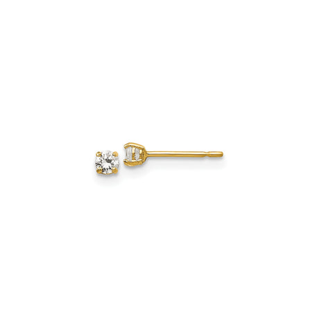 14k Yellow Gold Solitaire Stud Earrings with Round Cubic Zirconia, Classic Four Prong Setting