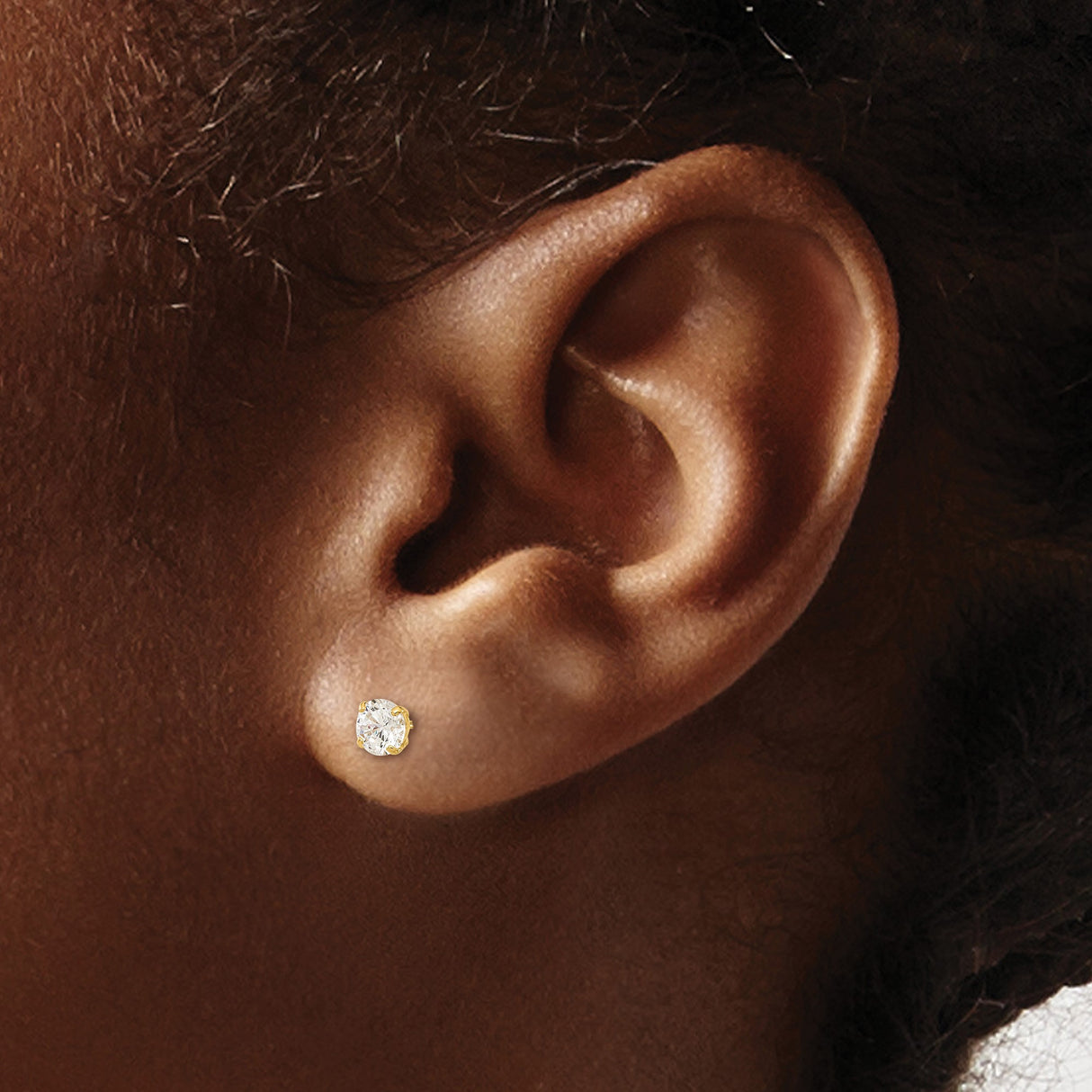14k Yellow Gold Stud Earrings with Cubic Zirconia, Solitaire Four Prong Setting
