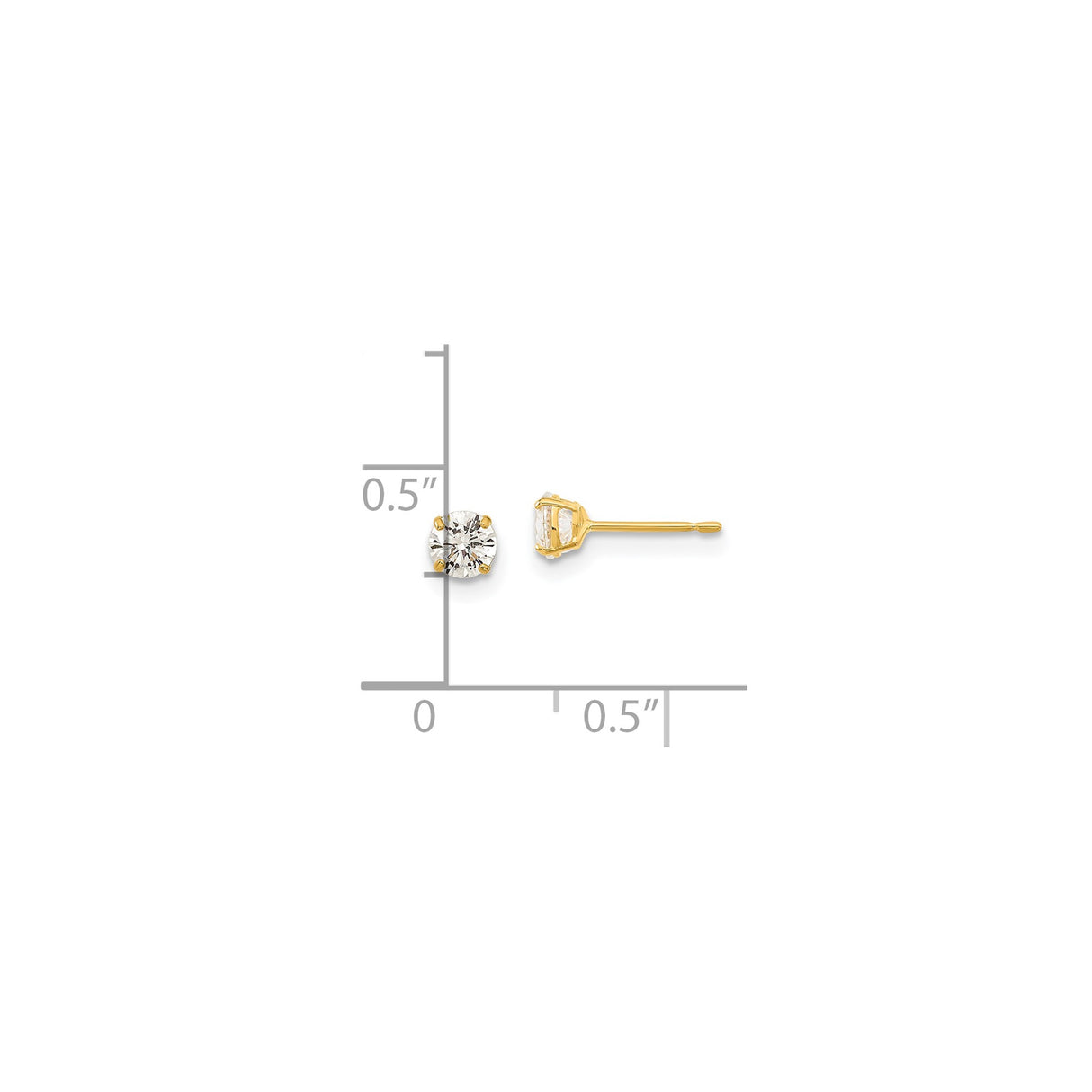 14k Yellow Gold Stud Earrings with Cubic Zirconia, Solitaire Four Prong Setting