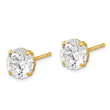 14k Yellow Gold Solitaire Stud Earrings with Round Cubic Zirconia, Classic Four-Prong Setting