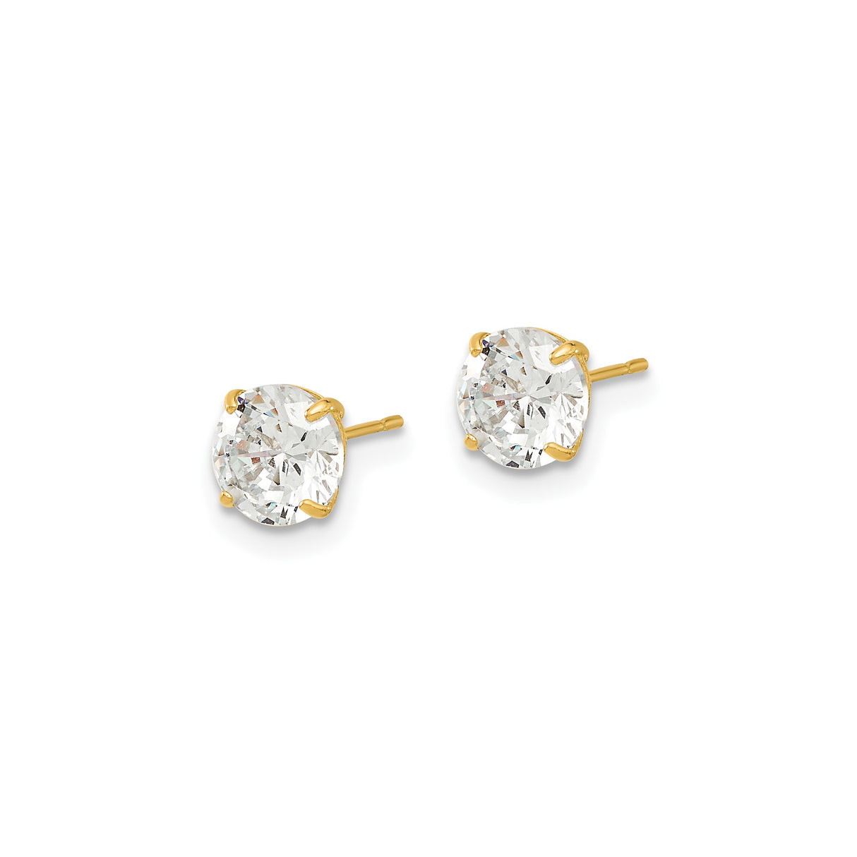 14k Yellow Gold Stud Earrings with Round Cubic Zirconia, Solitaire Four Prong Setting, Minimalist Design