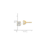 14k Yellow Gold Stud Earrings with Round Cubic Zirconia, Solitaire Four Prong Setting, Minimalist Design