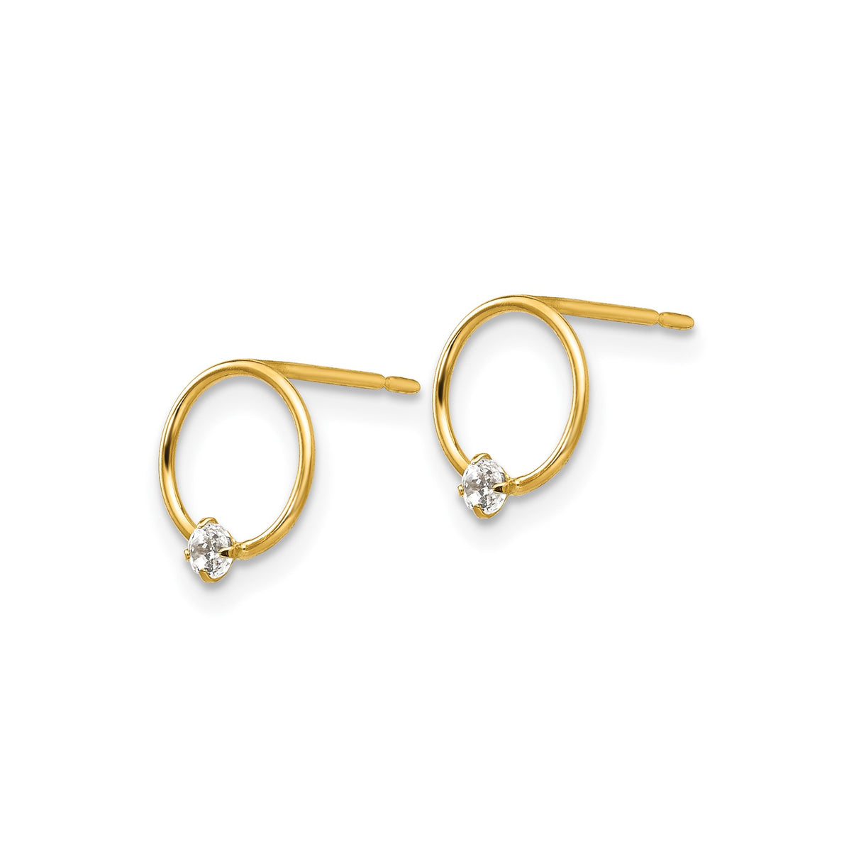 14k Yellow Gold Stud Earrings with Cubic Zirconia, Open Circle Design, Minimalist Style
