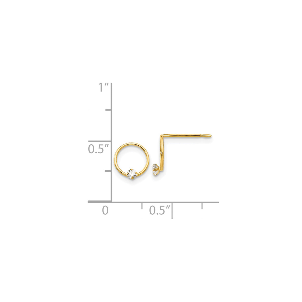 14k Yellow Gold Stud Earrings with Cubic Zirconia, Open Circle Design, Minimalist Style
