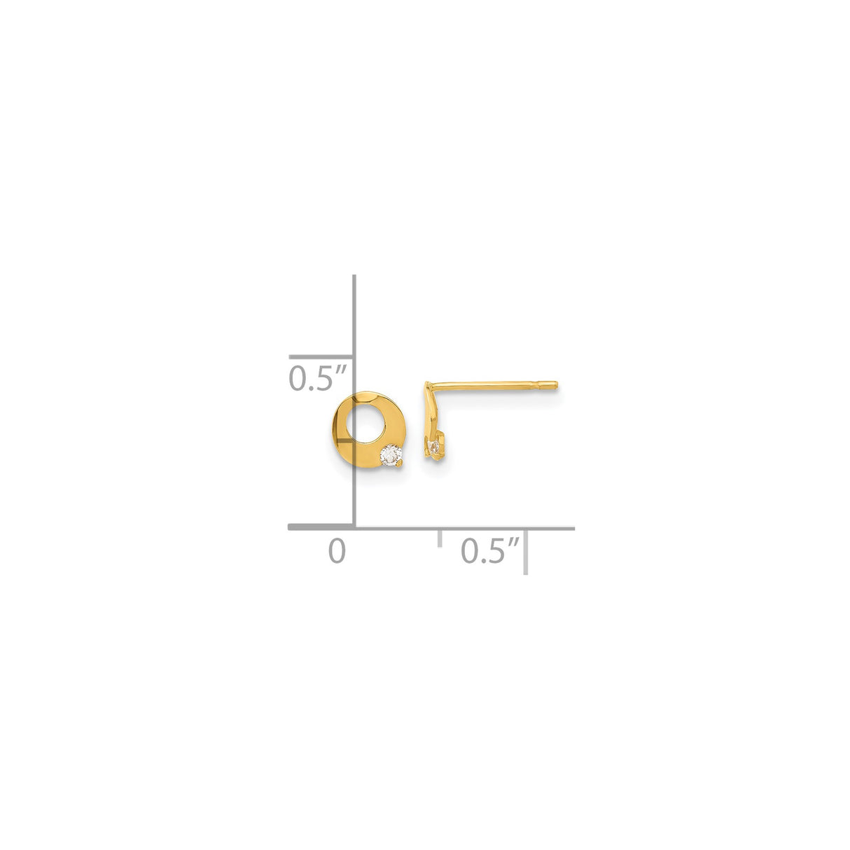 14k Yellow Gold Circle Stud Earrings with Cubic Zirconia, Open Geometric Design